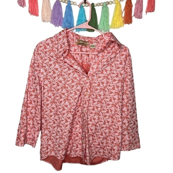 Eddie Bauer Vintage Wrinkle Resistant Floral 3/4 Sleeve Button Down Blouse Large - Picture 10 of 14